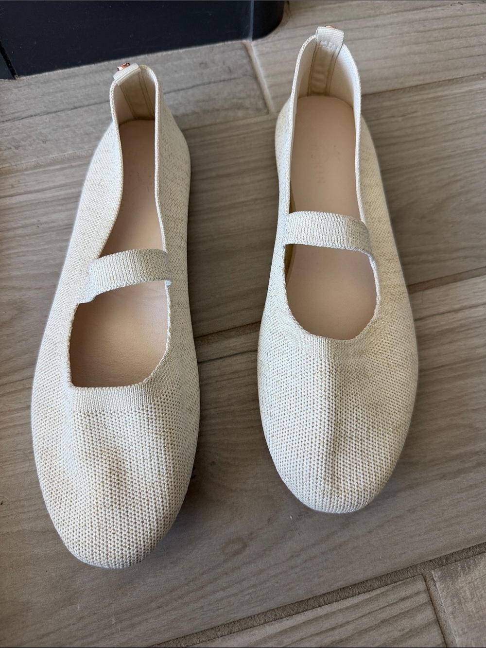 Danskin womens Cream Knit Mary Jane Flats with soft cushion insole